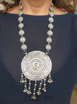 bn1362 BOSKA Ogromna 123g Orientalna KRÓLOWA  Długi 64cm DUŻY !! Wielki Orientalny ZJAWISKOWY NASZYJNIK cały ze srebra Kwiat Lotosu SREBRO 925 #