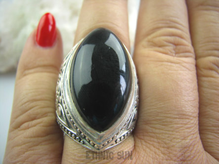 bpe5395 CZARODZIEJSKI OKAZ 21 gramów !!! DUŻY PIERŚCIEŃ ONYKS - SERCE, EGZEMY,PAMIĘĆ r.21/ r.22 pięknie zdobione Srebro 925 #