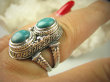 bpe6941 Cudny PIERŚCIEŃ Greckie wzory naturalny TURKUS - opiekun ciała i duszy turkusy r.16 Srebro 925 # - 3