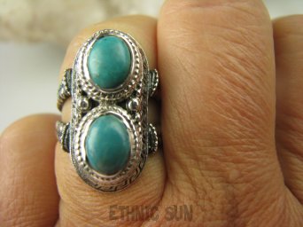 bpe6941 Cudny PIERŚCIEŃ Greckie wzory naturalny TURKUS - opiekun ciała i duszy turkusy r.16 Srebro 925 #