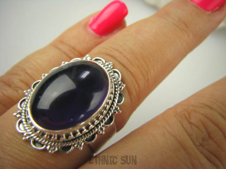 bpe6416 Egzotyczna biżuteria Pierścień naturalny fioletowy Ametyst - kamień mądrości r.17/ r.18 Srebro 925 #