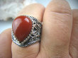 bpe4639 Obrączka Motyl - symboil szczęscia wolności niezależności Wygodny PIERŚCIEŃ CZERWONY ONYKS  - SERCE, EGZEMY, PAMIĘĆ r.17/ r.18 zdobiona obrączka Srebro 925 # - 6