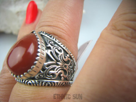 bpe4639 Obrączka Motyl - symboil szczęscia wolności niezależności Wygodny PIERŚCIEŃ CZERWONY ONYKS  - SERCE, EGZEMY, PAMIĘĆ r.17/ r.18 zdobiona obrączka Srebro 925 #