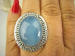 bpe7926 Błękitne Cacko Niebieski WSPANIAŁY Pierścień CHALCEDON (TARCZYCA) r.17 egzotycznie zdobione Srebro 925 # - 3
