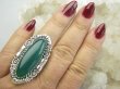 bpe9635 HRABIA BAŚNIOWY KLEJNOT - Piękny Długi 4.7 cm 20g Pierścień Pierścionek Zielony ONYKS -  regeneruje SERCE, EGZEMY, PAMIĘĆ r.19 Srebro 925 # - 5