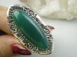 bpe9635 HRABIA BAŚNIOWY KLEJNOT - Piękny Długi 4.7 cm 20g Pierścień Pierścionek Zielony ONYKS -  regeneruje SERCE, EGZEMY, PAMIĘĆ r.19 Srebro 925 # - 6