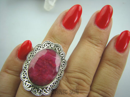 bpee2750 Orientalna Miłość Rubin - kamień miłości !!! DUŻY Pierścień Rubin Indyjski Rubiny r.13 Srebro 925 #