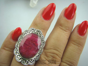 bpee2750 Orientalna Miłość Rubin - kamień miłości !!! DUŻY Pierścień Rubin Indyjski Rubiny r.13 Srebro 925 #