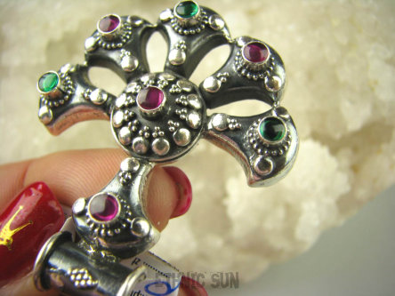 bwe2920 Przepiękny Wisior marokańskie wzornictwo Maroko Rubin i Szmaragd Indyjski Rubiny, Szmaragdy SREBRO 925 #  