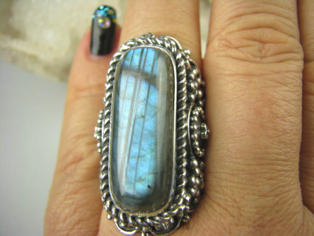 bpe6693 CUDO UNIKAT NASZ PROJEKT  !!! Duży Masywny 30 G !!! PIERŚCIEŃ Labradoryt Spektrolit r.17 Srebro 925 #