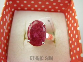 bpee4358 PIĘKNY Elegancki Pierścień Pierścionek OKAZ Rubin Indyjski Rubiny r.15 Srebro 925