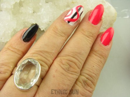 bpee3902 WSPANIAŁY KLASYCZNY OKAZ Odpromiennik zdobi leczy chroni Lśniący Pierścień Pierścionek Kryształ Górski r.18 Srebro 925 #