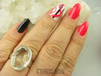 bpee3902 WSPANIAŁY KLASYCZNY OKAZ Odpromiennik zdobi leczy chroni Lśniący Pierścień Pierścionek Kryształ Górski r.18 Srebro 925 #