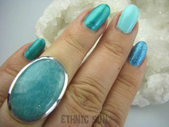 bpe5834 LAZUROWY AMAZONIT cudowny Pierścień Turkusowy Amazonit - Kamień Marzeń i realizacji r.14 lśniące Srebro 925 #