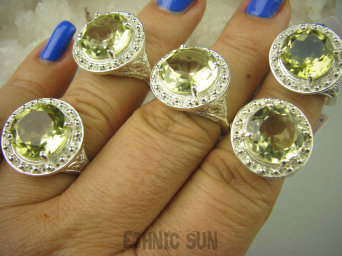 bpee3576 Lsniący elegancki Pierścień szlifowany duży Cytryn - kamień antycukrzycowy r.14 lsniące Srebro 925 #