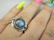 bpe9497 Piękny Orientalny Pierścień Pierścionek Labradoryt Spektrolit - kamień Zorzy Polarnej r.18/19 Srebro 925 # - 5