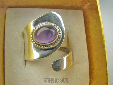 bpe9327 Artystyczny Lśniący Regulowany Pierścień Pierścionek Fioletowy Ametyst r.15, r.16, r.17, r.18 szeroka obrączka Srebro 925