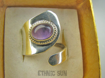 bpe9327 Artystyczny Lśniący Regulowany Pierścień Pierścionek Fioletowy Ametyst r.15, r.16, r.17, r.18 szeroka obrączka Srebro 925