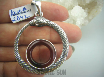 bwe2642 Cudowny duży 5,8 cm AMULET na Miłość i Pieniądze WĄŻ !! Wisior ze srebra czerwony Onyks - kamień zadaniowy , wspomaga serce , egzemy pamięć Srebro 925 #