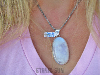 bwe3751 Klasyczna DWUKOLOROWA PIĘKNOŚĆ !!! Duży 20g ! ŚLICZNY Wisior Zawieszka KAMIEŃ KSIĘŻYCOWY Srebro 925 #