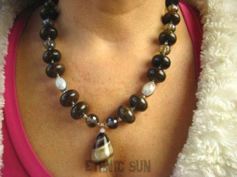 bn1241 LŚNIĄCA BRAZYLIA !!!! Orientalny Naszyjnik i Kolczyki AGAT BRAZYLIJSKI Bronzyt Kryształki Srebro 925