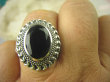 bpee3653 Śliczny Elegancki Pierścień szlifowany czarny ONYKS zdobiona obrączka r.19 Srebro 925 # - 2