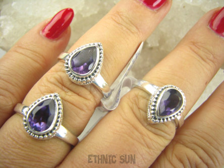 bpee4135 Delikatny Pierścień szlifowany cudowny fioletowy AMETYST najwyższa jakość kamienia r.20  lśniące Srebro 925 #