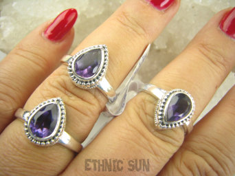 bpee4135 Delikatny Pierścień szlifowany cudowny fioletowy AMETYST najwyższa jakość kamienia r.20  lśniące Srebro 925 #