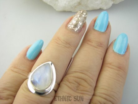 bpe9357 Delikatny Pierścień Pierścionek z kamieniem księżycowym KAMIEŃ KSIĘŻYCOWY r.14 lśniące Srebro 925