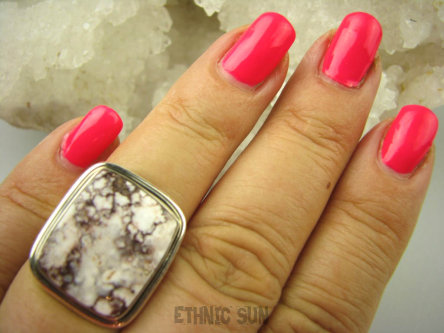 bpe6455 Niespotykany Delikatny PIERŚCIEŃ JASPIS BREKCJA - Cudna KOMPOZYCJA BRĄZU I BIELI r.15 Srebro 925 #