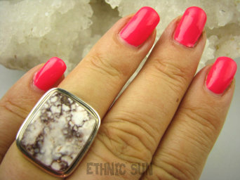 bpe6455 Niespotykany Delikatny PIERŚCIEŃ JASPIS BREKCJA - Cudna KOMPOZYCJA BRĄZU I BIELI r.15 Srebro 925 #