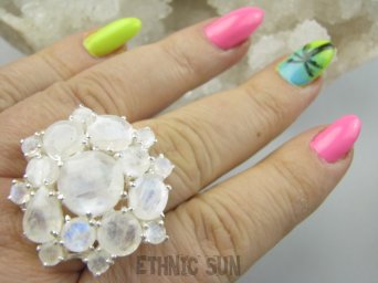 bpee4528 CUDOWNY KLEJNOT - BOSKO PIĘKNY DUŻY OKAZ 15g !!! Piękny Lśniący Pierścień Pierścionek Kamień Księżycowy r.21/ r.22 Srebro 925 #