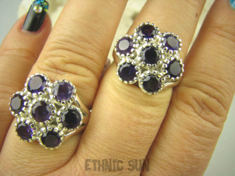 bpee3619 Olśniewająco Piękny Pierścień Intensywnie Fioletowe Ametysty - kamienie mądrości r.21 SREBRO 925 #