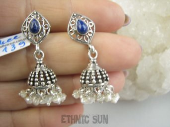 bkee1139 Unikatowe Wzory ORIENTALNE KSIĘŻNICZKI Przepiekne Kolczyki na sztyft Lapis Lazuli Macica Perłowa Srebro 925