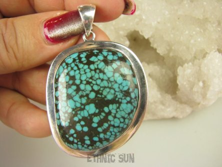 bwe3431 Klasyczny Piękny Duży 21G Okaz Wisior naturalny TURKUS opiekun ciała i duszy Turkusy Srebro 925 #