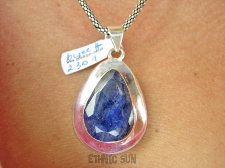 bwee2301 SZAFIROWA LŚNIĄCA HRABIANKA 11g !!! Wisior Zawieszka SZAFIR Indyjski - WIERNOŚĆ związkach , Stres, choroby oczu ciśnienie , Szafiry lśniące Srebro 925 #