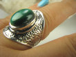 bpe6396 Orientalny Piękny Pierścień zdobiona obrączka MALACHIT - pobudza kreatywność r.17/ r.18 Srebro 925 # - 2