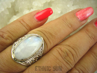 bpe8215 Delikatny Pierścień z kamieniem księżycowym Wielobarwny Kamień Księżycowy r.17 ażurowa obrączka Srebro 925 #