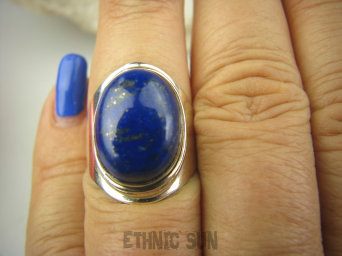 bpe7002 Delikatny Pierścień z Lapis Lazuli - strażnik prawdy i mądrości r.15 lśniące Srebro 925 #