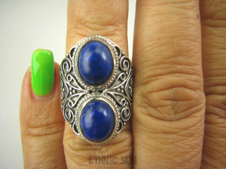 bpe6999 Na szczupły palec Pierścień granatowo chabrowy Lapis Lazuli - strażnik prawdy i mądrości r.10/ r.11 Mały Rozmiar Srebro 925 #