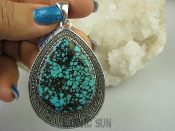 bwe2961 Morska kropla Duża 7 cm !!! 20g UNIKAT Piękny Egzotyczny Wisior naturalny TURKUS Turkusy Srebro 925 #