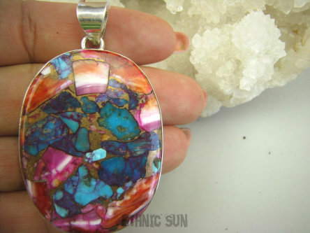 bwe3267 FANTASTYCZNY duży wisior 6,3cm /3,7 Wielobarwny aż 21G OSTRYGOWY TURKUS MIEDZIANY Mojave OSTRYGA Muszla złota MIEDZ Srebro 925 #