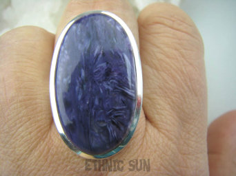 bpe5753 DROGOCENNY Rzadki CZAROIT KAMIEŃ JASNOWIDZÓW Duży Klasyczny PIERŚCIEŃ r.22 Srebro 925 #