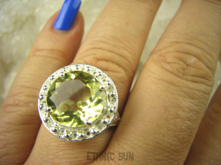 bpee3574 Lśniący elegancki Pierścień szlifowany duży Cytryn - kamień antycukrzycowy r.12 Mały Rozmiar Srebro 925 #