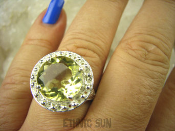 bpee3574 Lśniący elegancki Pierścień szlifowany duży Cytryn - kamień antycukrzycowy r.12 Mały Rozmiar Srebro 925 #