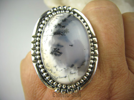 bpe7092 Baśniowy Olbrzym  4,2cm / 3,2cm przepiękny 21G ŚNIEŻNY ZIMOWY KRAJOBRAZ !!! Prawdziwe Cacko Pierścień AGAT DENDRYTOWY r.21 Srebro 925 #