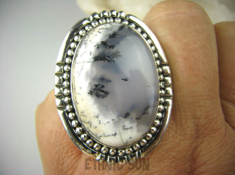 bpe7092 Baśniowy Olbrzym  4,2cm / 3,2cm przepiękny 21G ŚNIEŻNY ZIMOWY KRAJOBRAZ !!! Prawdziwe Cacko Pierścień AGAT DENDRYTOWY r.21 Srebro 925 #