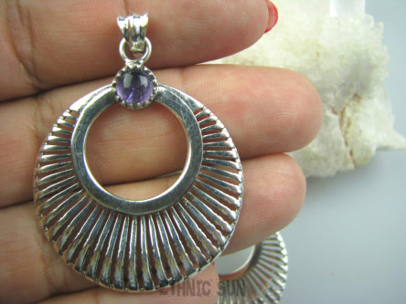 bwe2399 Piękny duży 4,7cm egzotyczny Ażurowy Wisior Koło Ametyst - kamień mądrości Srebro 925 #