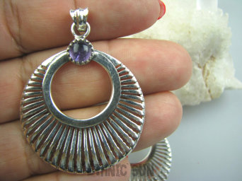 bwe2399 Piękny duży 4,7cm egzotyczny Ażurowy Wisior Koło Ametyst - kamień mądrości Srebro 925 #