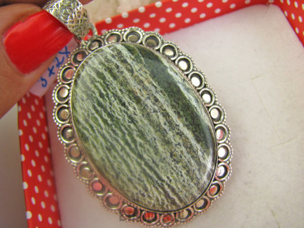 bwe3728 ZIELONA ZEBRA !!!! Zabójczo Piękny Duży 22 gramy !!! Wisior Zawieszka JASPIS Zebra - wzmacnia związki Srebro 925 #